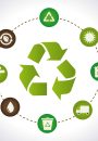 Business recycling programme in Kenya with employees sorting paper, plastic, and recyclable waste into designated recycling bins.